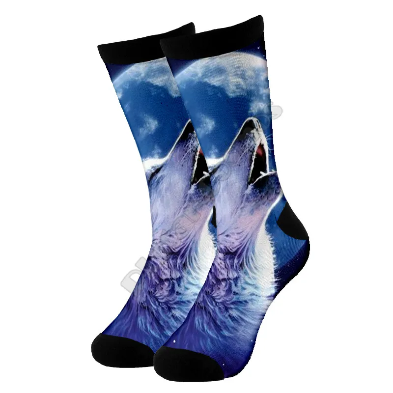 Высокие носки Wolf с 3d принтом для мужчин и женщин забавные модные длинные 01