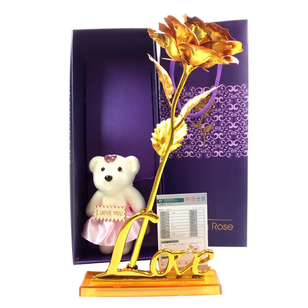 Золотой фольга роза цветок медведь день Святого Валентина романтические