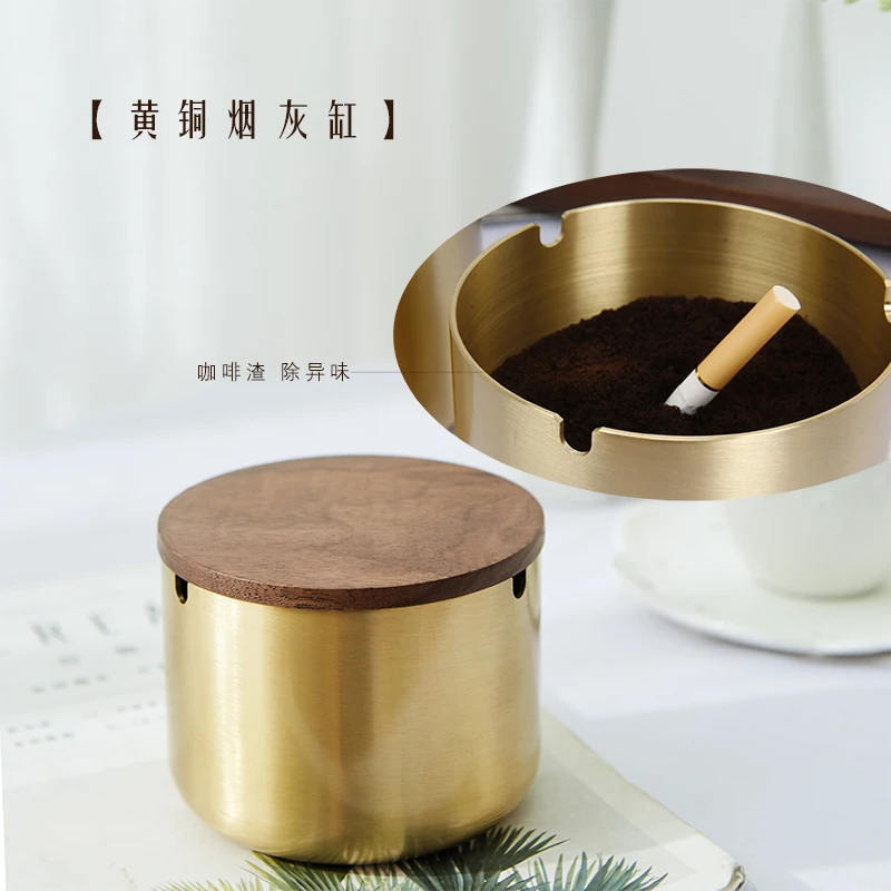 

Brass Nordic Outdoor Luxury Ashtray Round with Cover Smoking Accessories Desktop Cenicero Metal Trays Decorative BK50YH