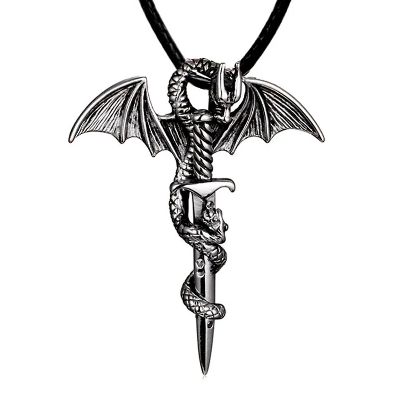 

Fashion Medieval Cross Dragon Sword Men’s Necklace Exaggerated Necklace Retro Animal Pendant Necklace Wholesale