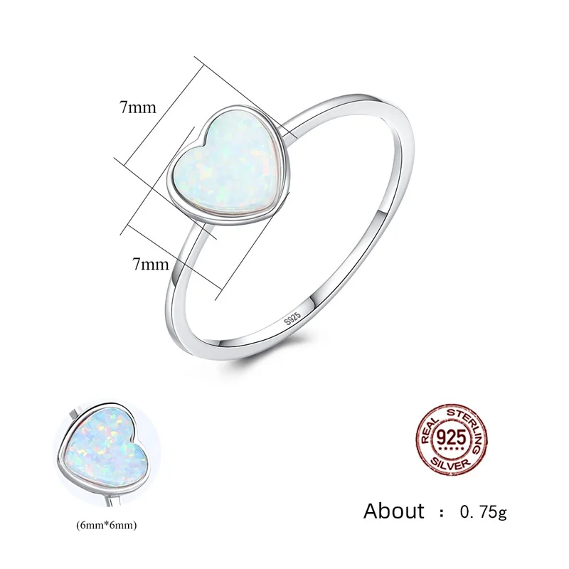 Bague Ringen Trendy Pure Silver 925 Jewelry Ring for Women Charms Heart Shaped Opal White Blue Green Opening Adjust Rings Party | Украшения