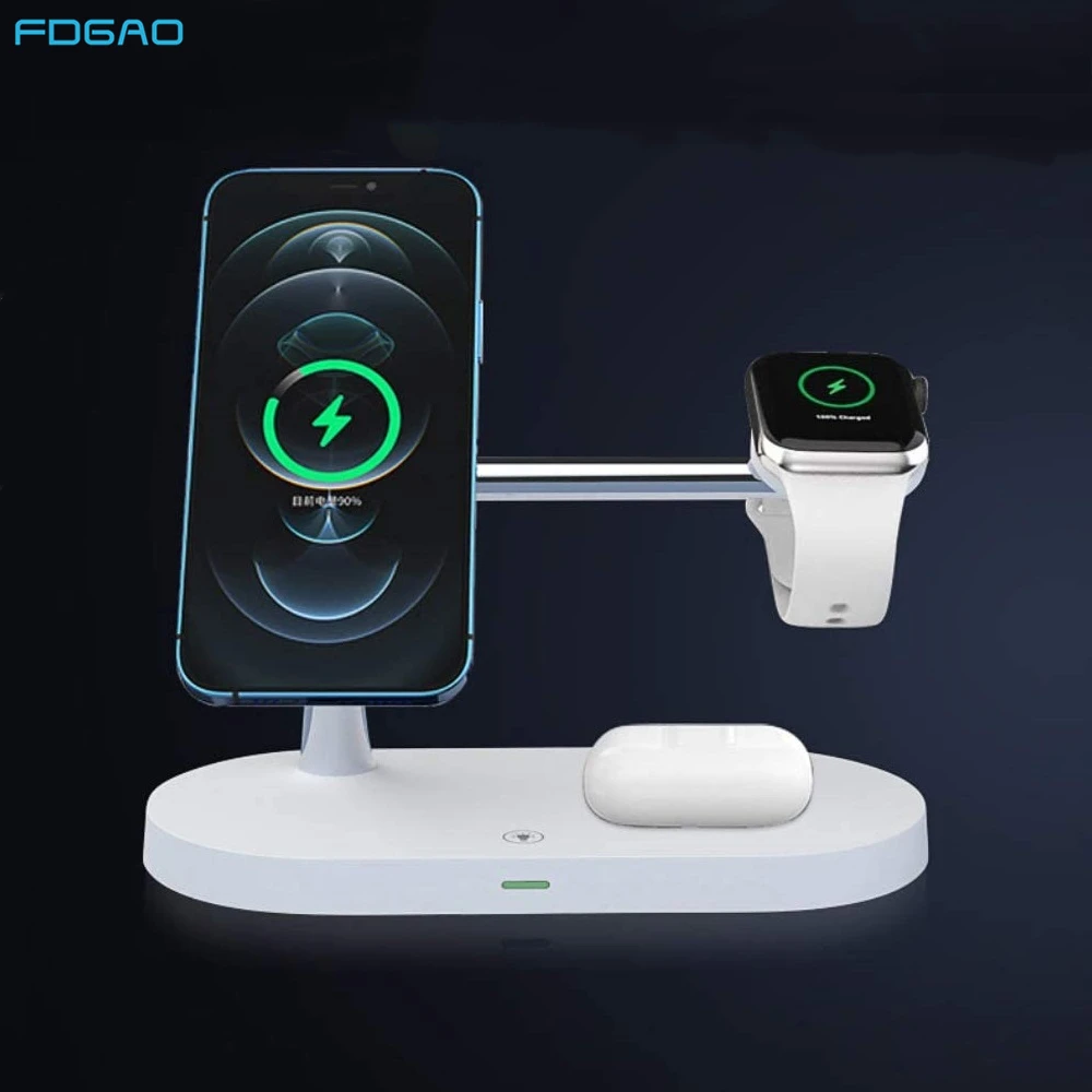 

FDGAO 15W 3 In 1 Wireless Chager for iPhone 12 Pro Max Apple Watch 6 5 4 3 Airpods Pro Magnetic Fast Charging Station Dock Stand
