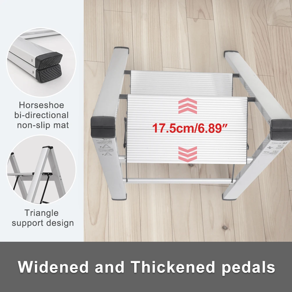 Двухступенчатая лестница серебристая алюминиевая складная сверхпрочная