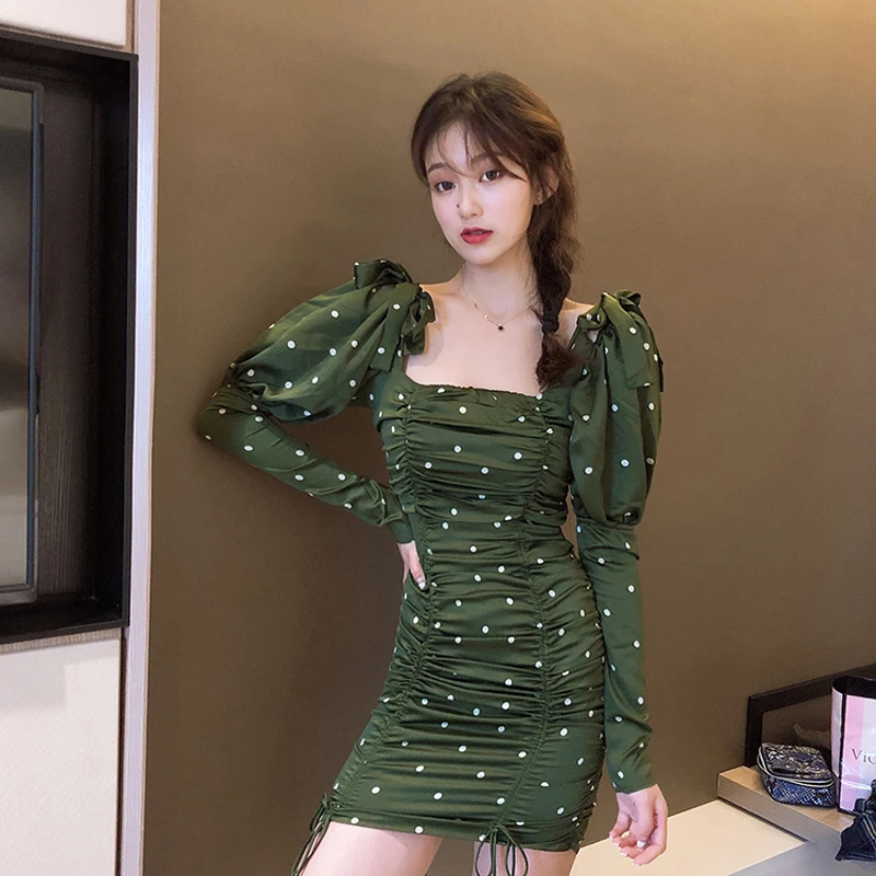 Бандажное облегающее платье в горошек женское винтажное стильное модное