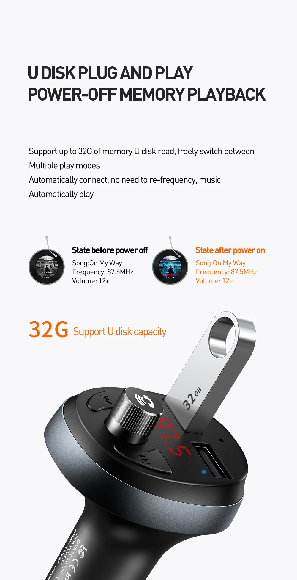 MCDODO, fm-передатчик, автомобильное зарядное устройство, светодиодный Bluetooth 4,2, громкая связь, беспроводной модулятор, автомобильный комплект, аудио MP3 плеер, двойной USB, быстрая зарядка