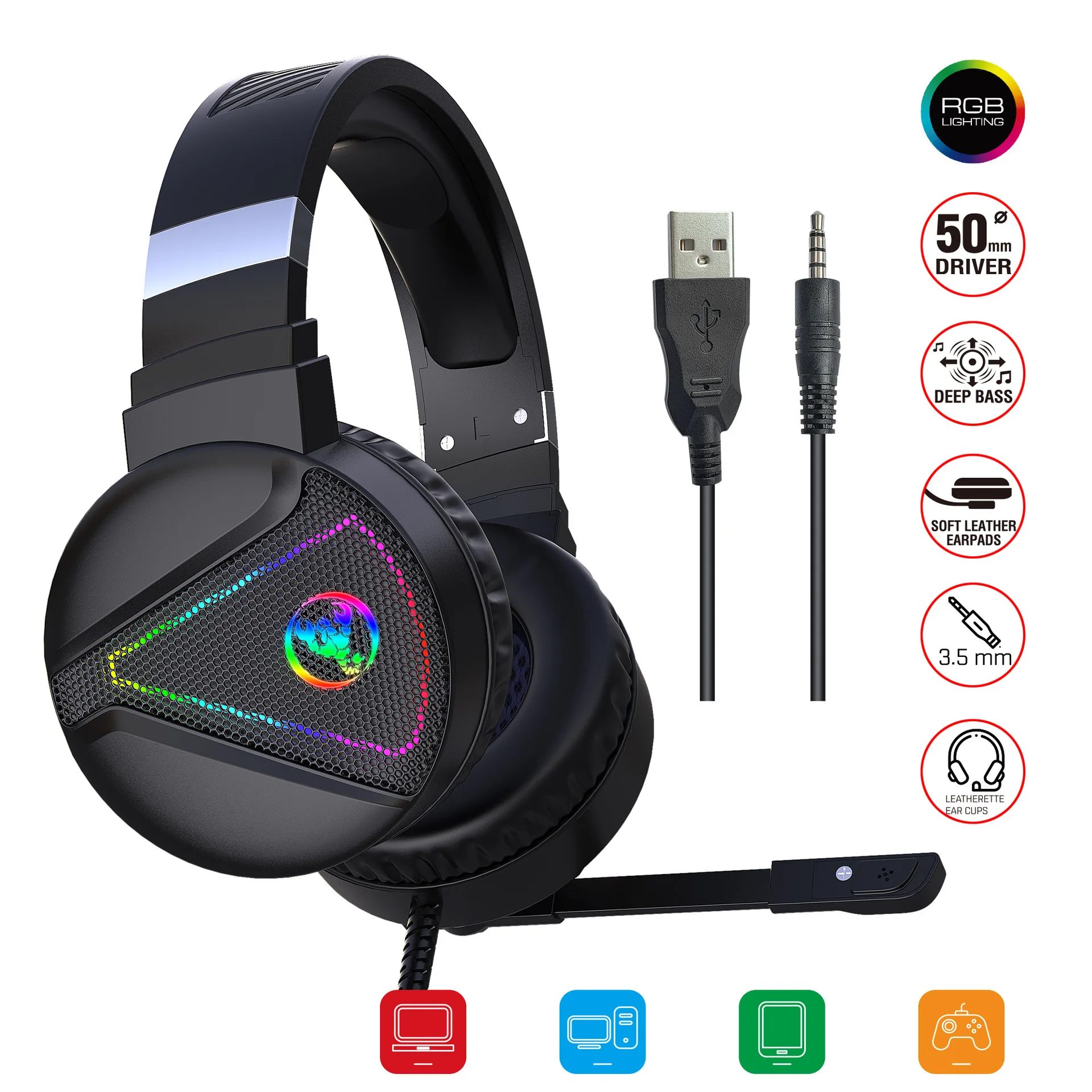 

F16 headphone gaming headset RGB luminous ABS material computer headset wired gaming chicken headset