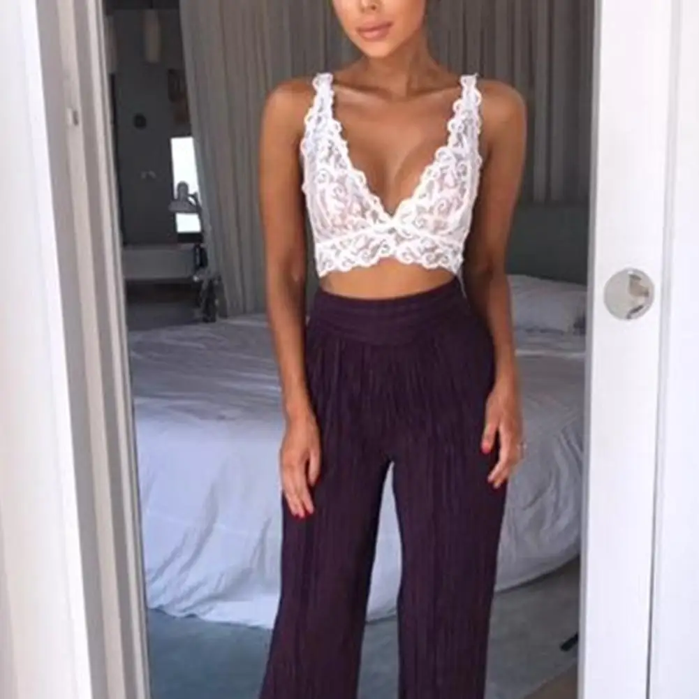 

Women Ladies Fashion Lace Flower Vest Bra Crop top Top Underwear Push top Seamless Tube Up sling Slim Bra D0J1