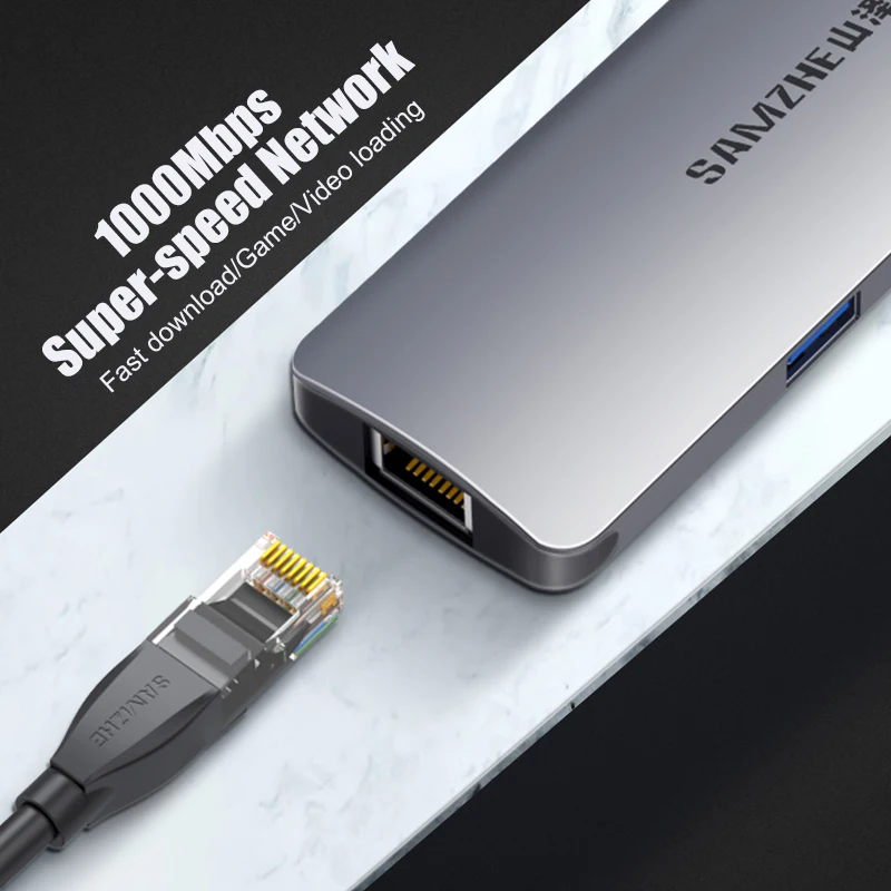 USB-концентратор SAMZHE с Type C на HDMI RJ45 кардридер адаптер USB3.0 концентратор для MacBook Samsung