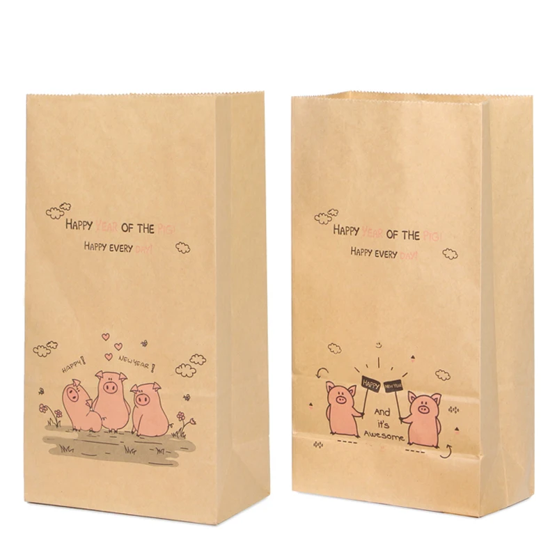 10pcs Kraft Paper Bag for Gifts Cartoon Pig Gift Wedding Candy Birthday Party Favor Cookie Biscuits Packaging | Дом и сад