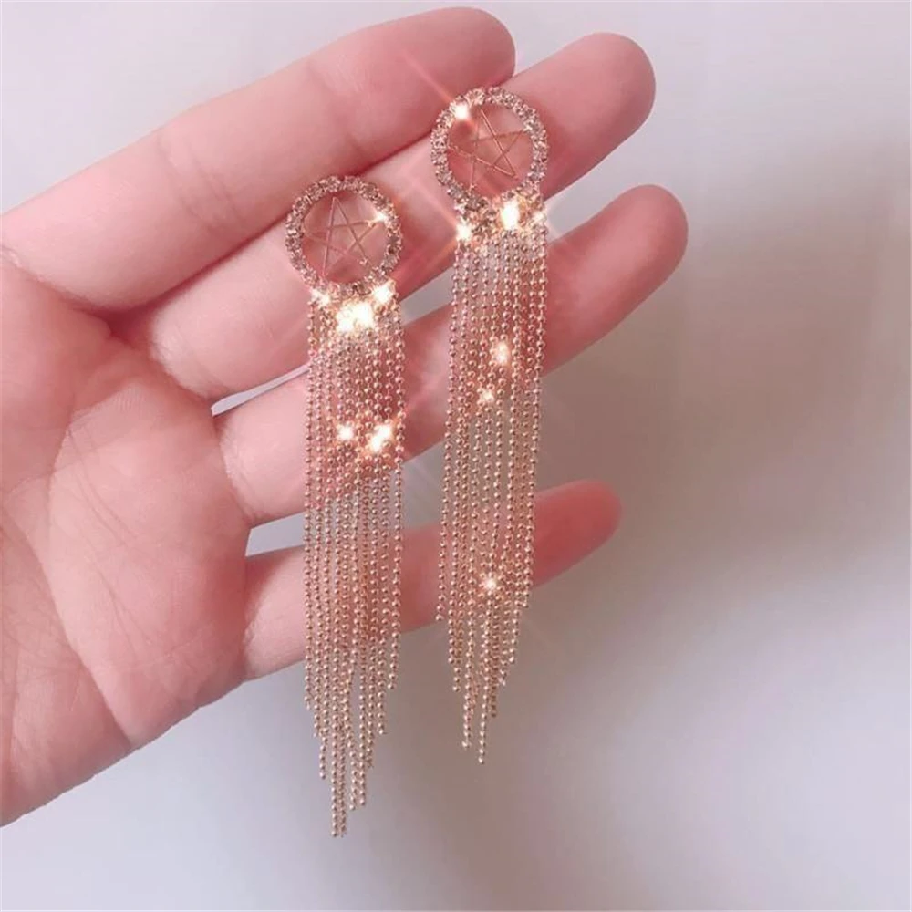 

S925 Hollow Star Design Beads Tassel Drop Earrings Fashion Jewelry Dangle Earring Long Earrings 2021 New Trend korean fashion