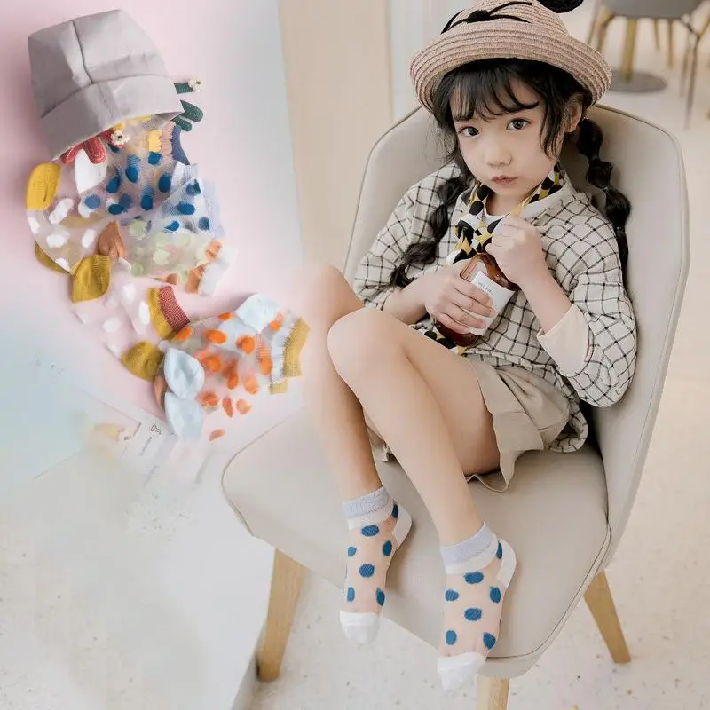 

5 Pairs Baby Girl Socks Candy Color Striped Polka Dot Combination Socks Thin Comfortable and Breathable Short Socks