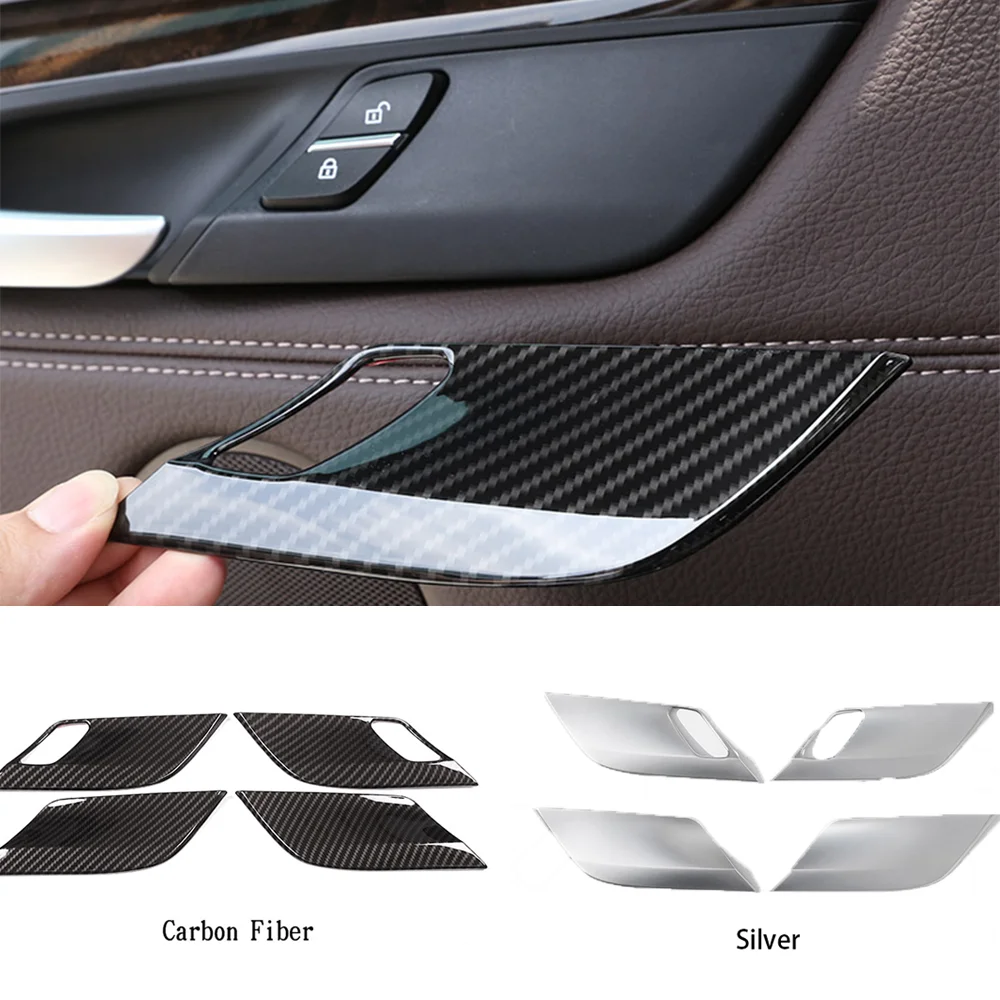 

Carbon Fiber ABS Silver Texture Car Safety Door Lock Handle Bowl Cover Trim Stickers Car Accessories For BMW X5 F15 X6 F16 14-18