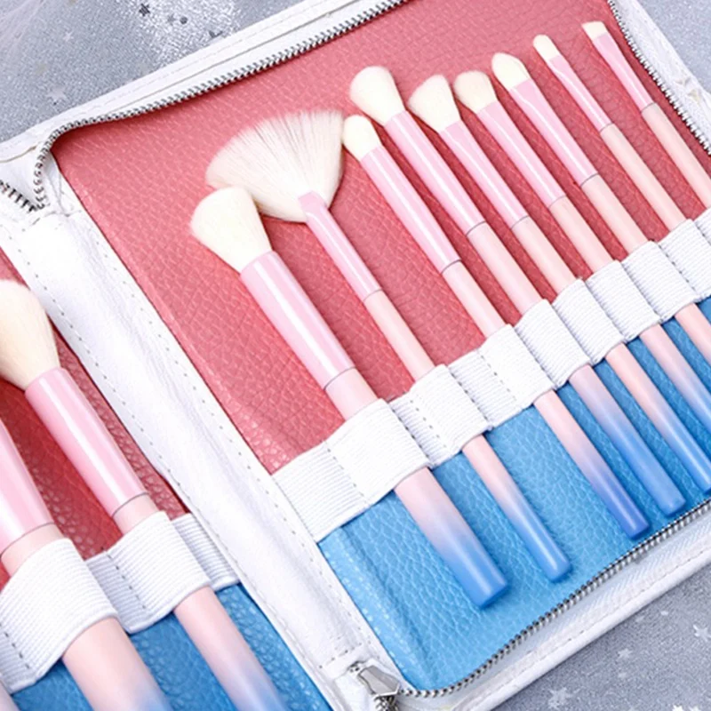 14Pcs/Set Gradient Handle Makeup Brushes Soft Synthetic Hair Foundation Power Brush Set Facial Make Up Tools with Cosmetic Bag | Красота и