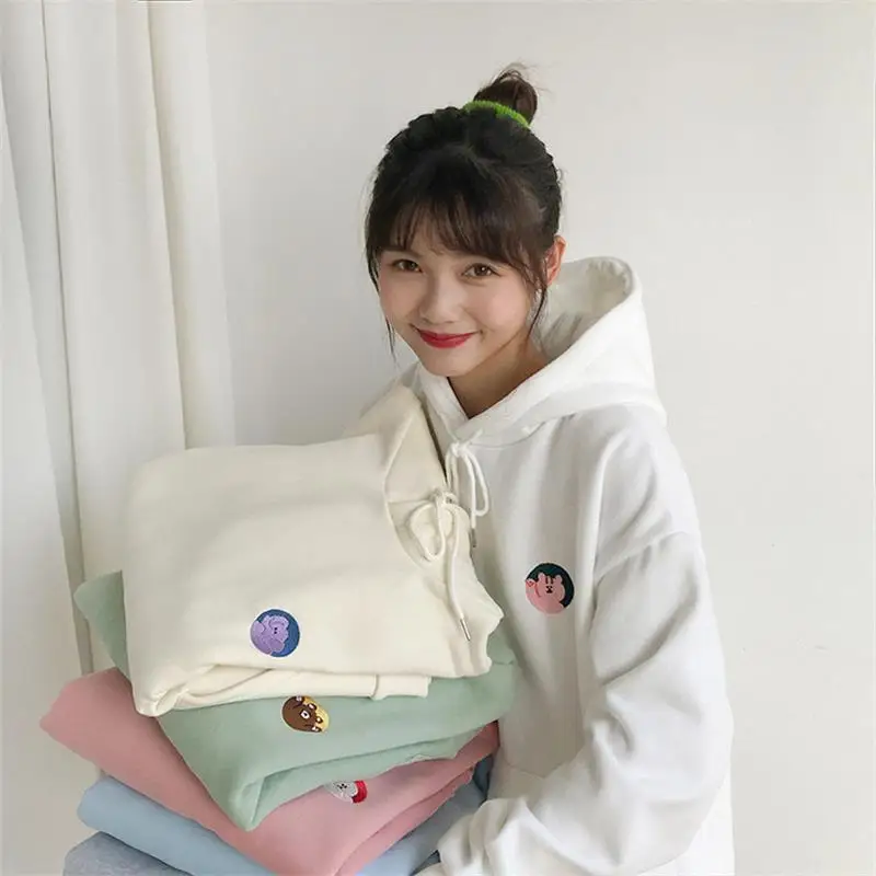 Женские толстовки в японском стиле Harajuku Ulzzang Повседневная Толстовка с мультяшной