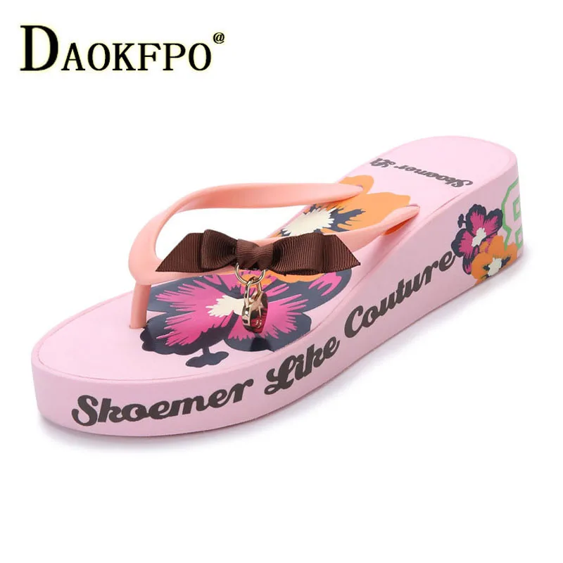Женские шлепанцы DAOKFPO летние на плоской подошве с цветами Нескользящие 2018 | Обувь