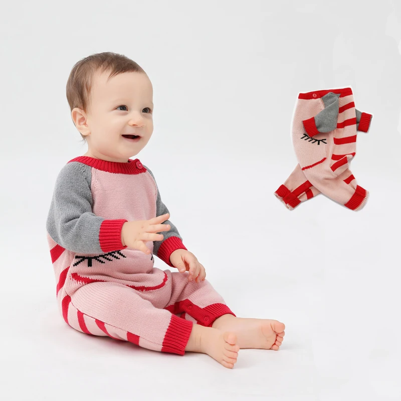 Розовый Детский комбинезон TinyPeople со смайликом зимняя вязаная одежда для