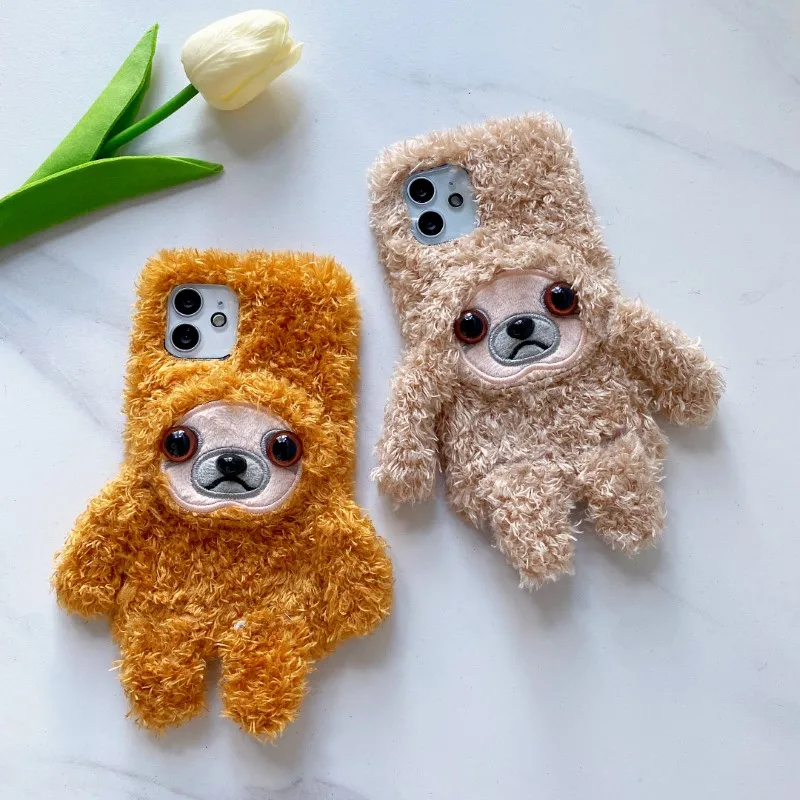 

Cute 3D Sloth Phone Case For iPhone 12 11 13 Pro X Xr Xs Max 8 7 Plus 6 S Case Cute Plush Animal Warm Furry Cover Pink Kid Girl