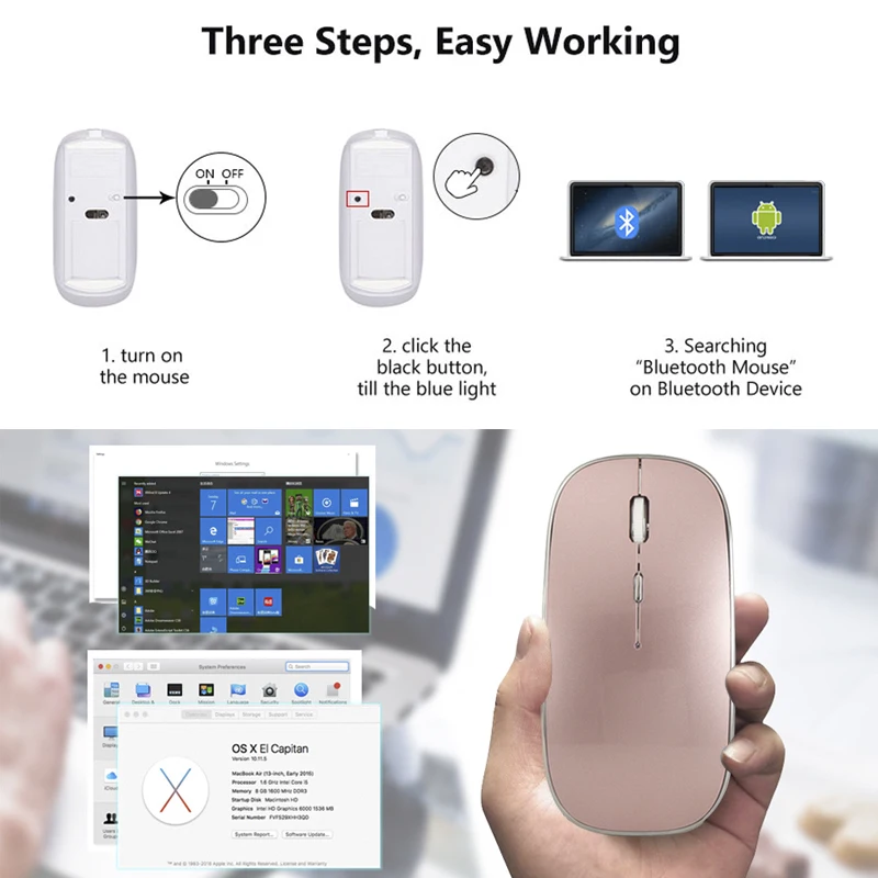 Rechargeable Bluetooth Silent Noiseless Mouse for Huawei Macbook Windows Laptop Computer Women Men Gaming Wireless | Компьютеры и офис