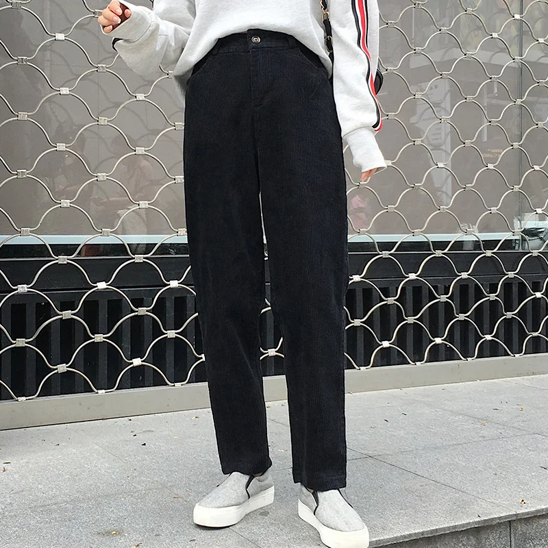 

Corduroy Pants Korean Chic Trousers High Waist Black Pants pantalones mujer Women Pants Plus Size Harem Pants Autumn