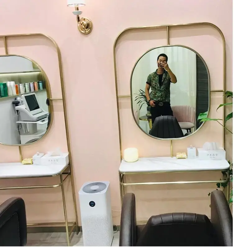 Barbershop зеркало со светом веб-прически знаменитостей салон Специальная нержавеющая сталь двухстороннее зеркало для стрижки волос