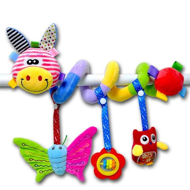 

0-12 Months Baby Toys for Children Plush Rattle Crib Spiral Hanging Mobile Infant Newborn Stroller Bed Animal Gift Happy Monkey