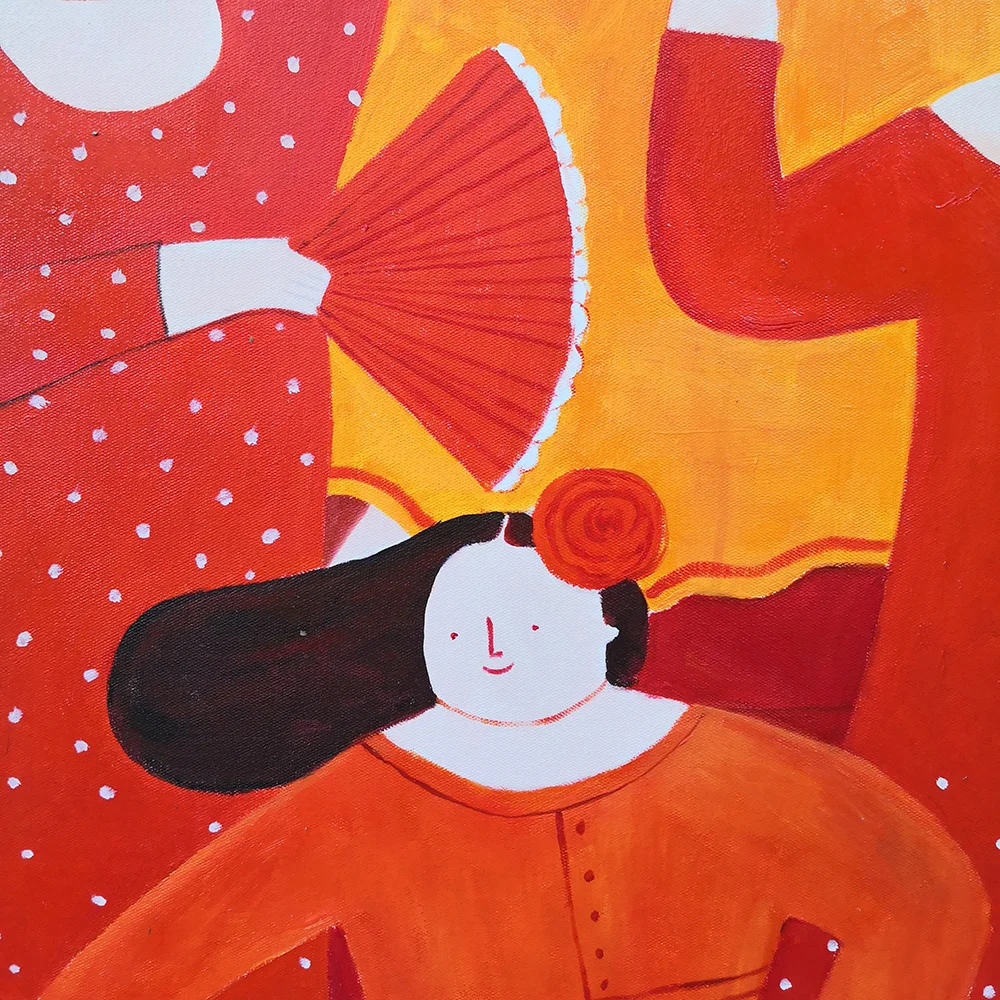 

Fan Dancing Acrylic On Canvas Hand Painted