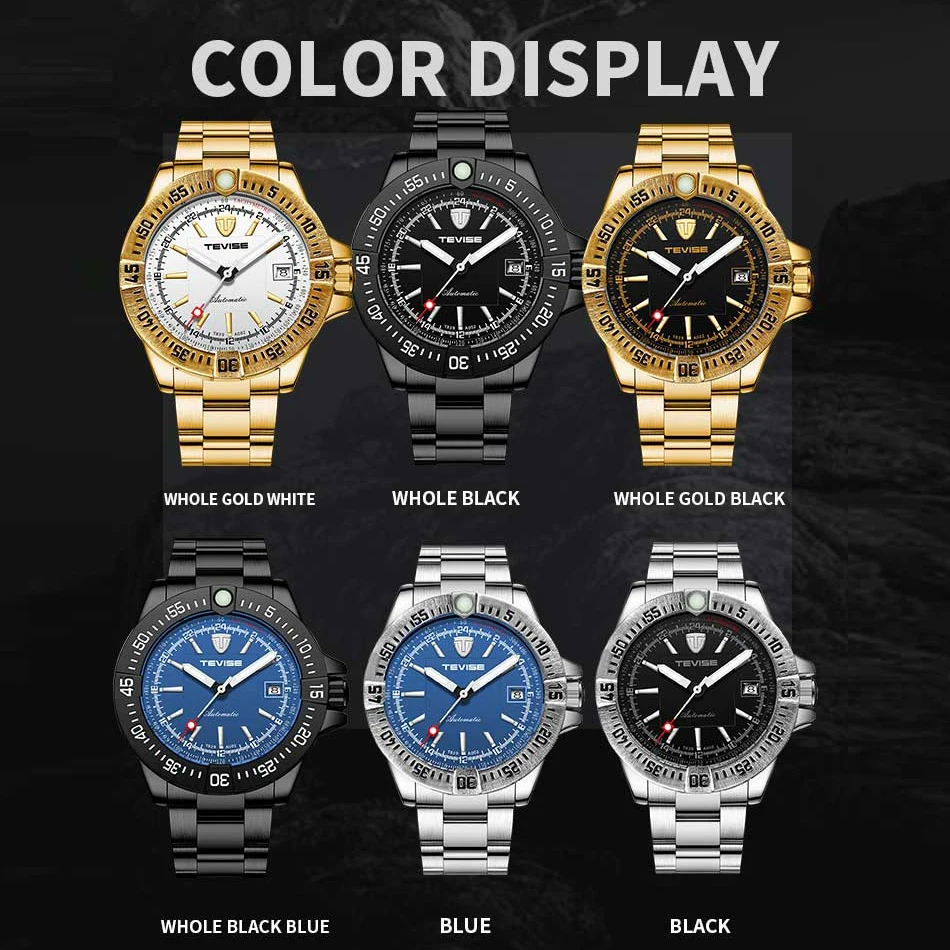 

TEVISE Golden Watches for Men Mechanical Wristwatch Top Brand Luxury Automatic Waterproof Clock Man Stainless Steel Reloj Hombre