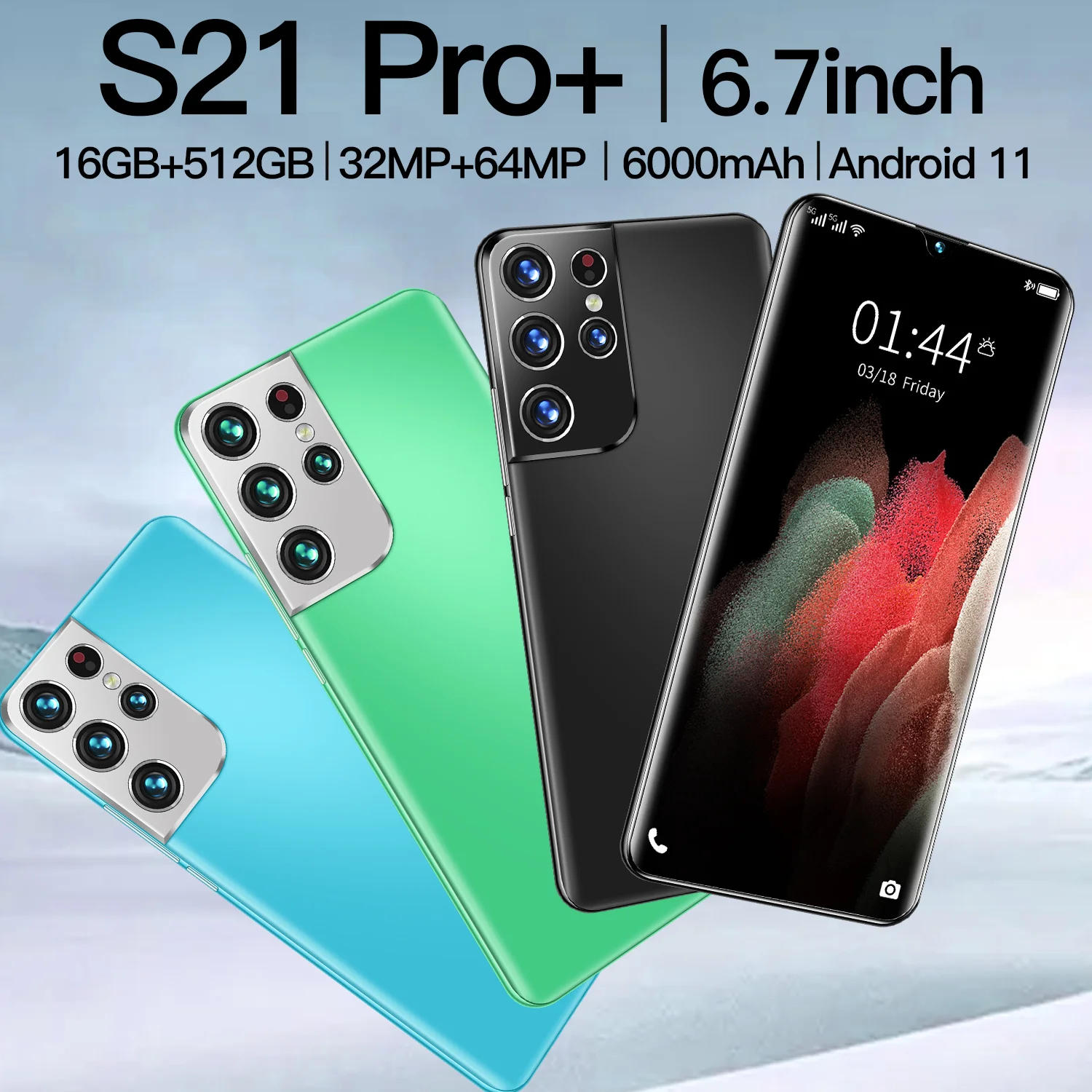 

2021Global Version S21 Pro+ Android 11 Smartphone 6.7-Inch 6000mAh Full Screen Deca Core 16GB 512GB 4G LTE 5G Network Cellphones