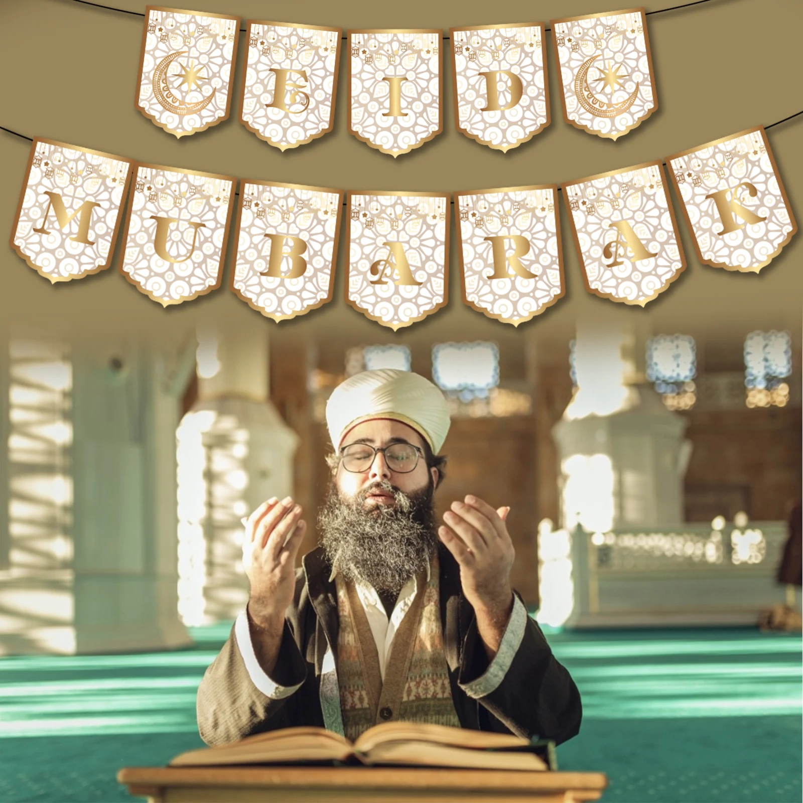 Белая Золотая Роскошная мусульманская Рамадана для традиционной вечевечерние