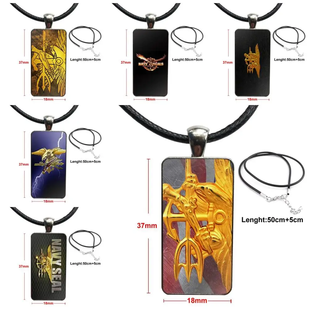 

For Girls Gift Steel Color Glass Cabochon With Rectangle Shaped Pendant Choker Necklace Navy Seals