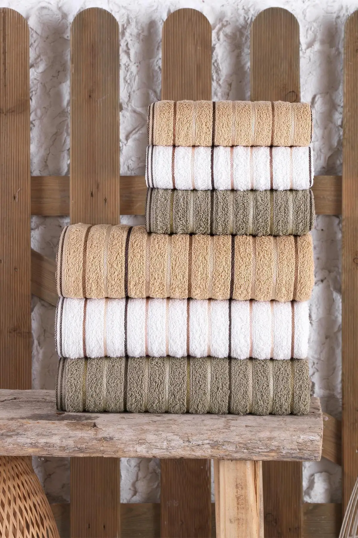 

Gold 100% Cotton 6 PCs Antibacterial Bath Towel Set Nature Friendly Paint Bath Towels Terry towels Production Place Turkey