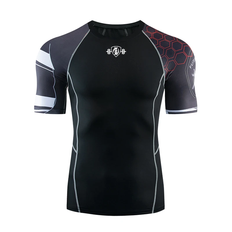 Мужская компрессионная рубашка для фитнеса MMA футболка с короткими рукавами и
