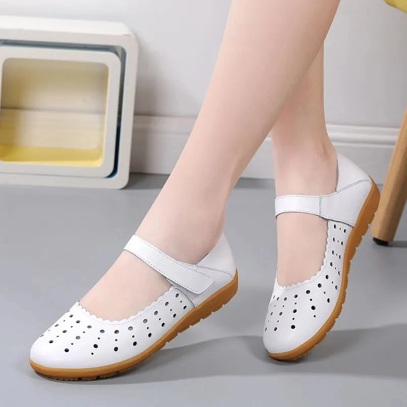 

2021 Summer Sweet Girls Flats Women Leather Loafers Mary Jane Shoes Flat Leisure Summer Shoes Women's Moccasins Soft Size 9