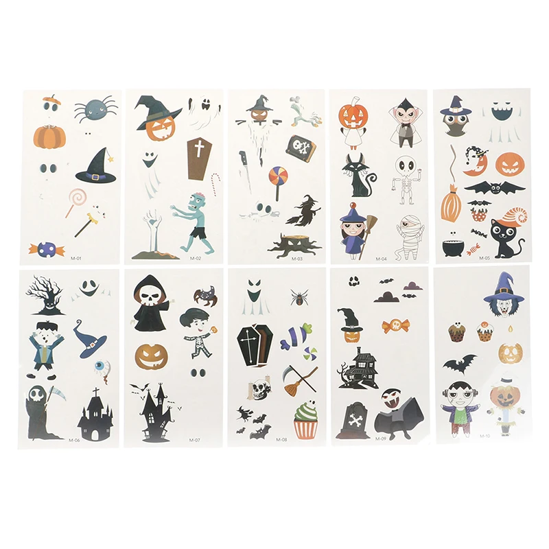 10sheets Halloween Party Luminous Tattoo Fake Witch Glowing Stickers | Красота и здоровье