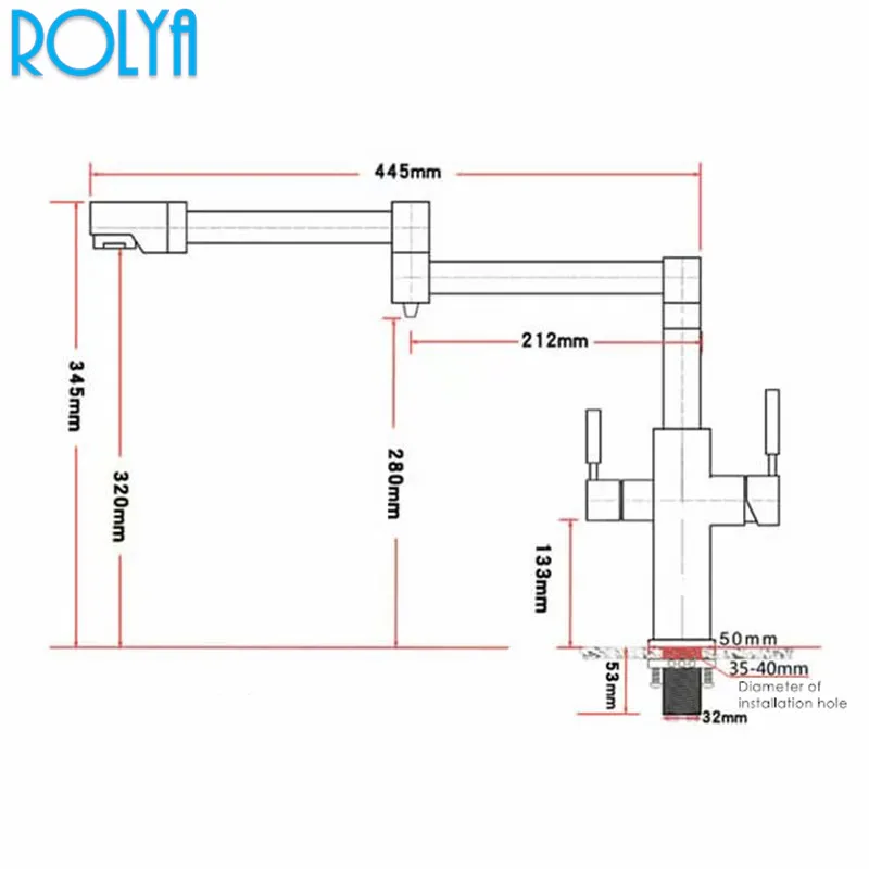 Матовый черный смеситель ROLYA кран с очищенным носиком для воды 3 направления