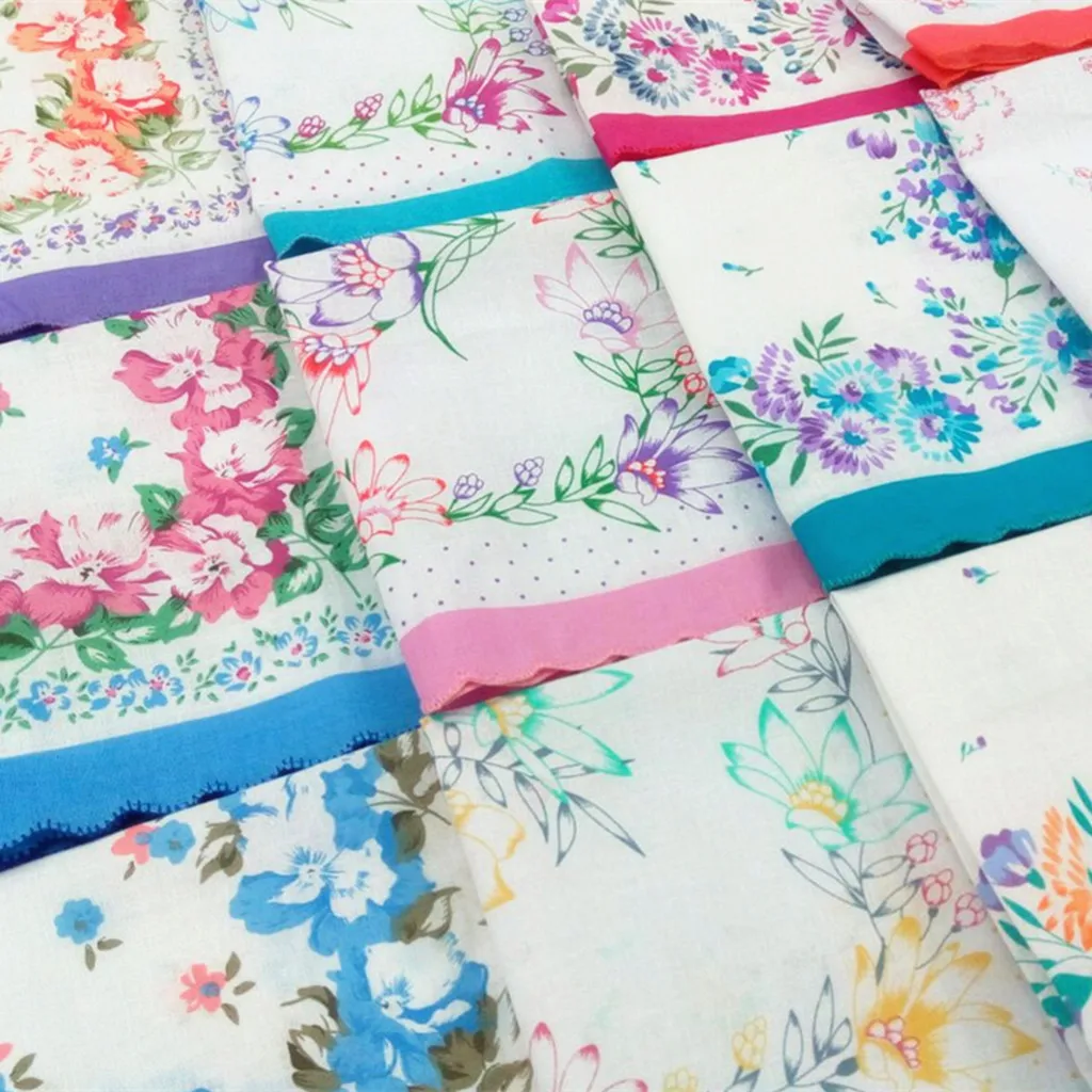 12 шт. женский хлопковый цветочный носовой платок винтажный принт Дамский