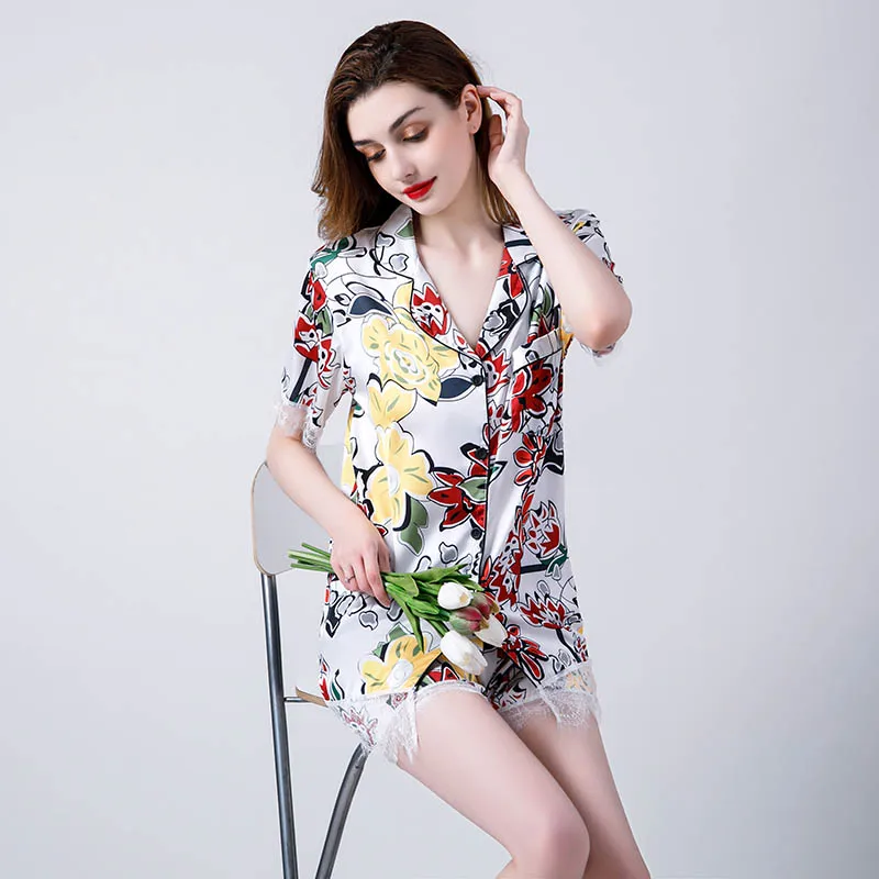 Женский пижамный комплект с отложным воротником удобная пижама в простом стиле