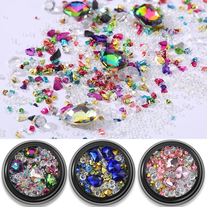 1 коробка Красочные Стразы драгоценные камни для ногтей 3D кристаллы плоские с