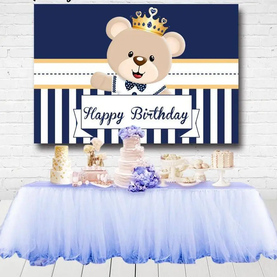 

Baby Shower Neborn Bear Photography Backgrounds Dark Blue White Stripes Boys 1st Birthday Party Vinyl Backdrops Photo Studio