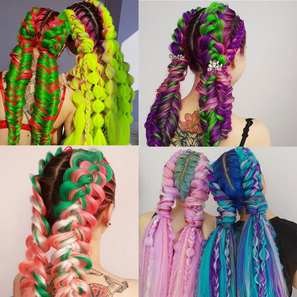 AILIADE 24 дюйма Омбре Бежевые Белые фиолетовые плетеные волосы синтетические