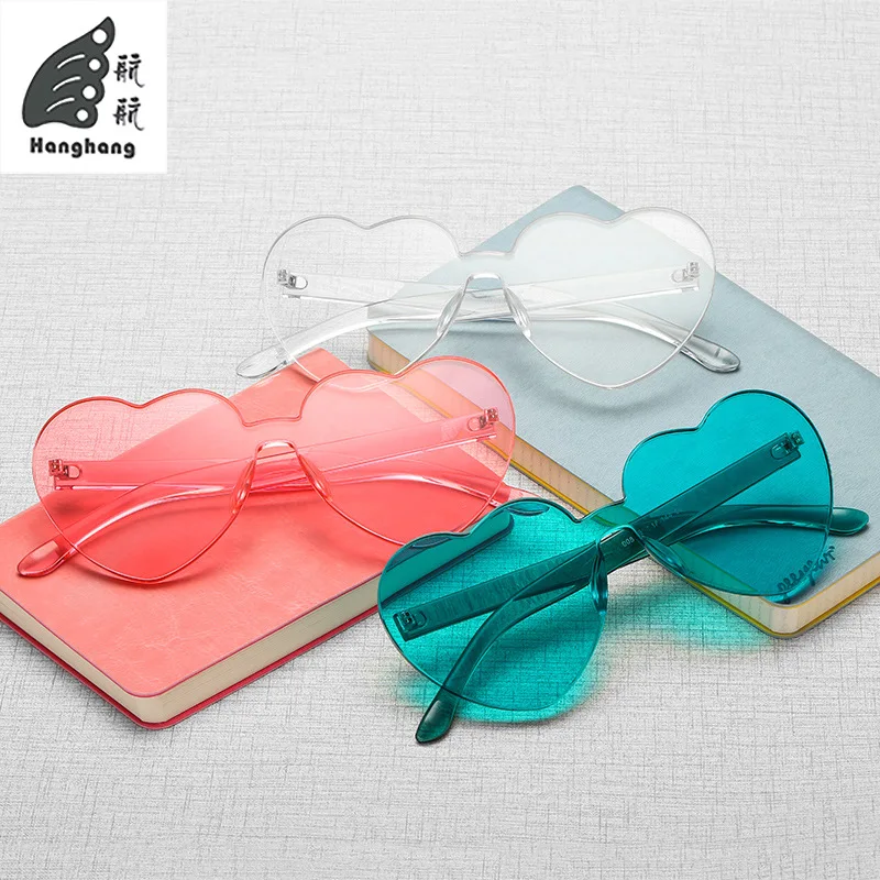 

Fashion New Trend Peach Heart Love Candy Color Frameless Sunglasses for Men and Women Dazzling Color Pure Color Sunglasses