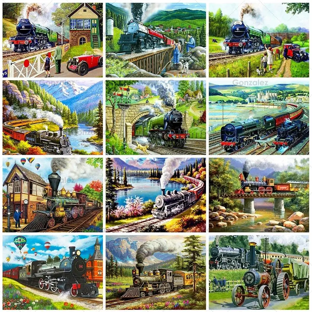 

5D Diy Embroidery Steam Train Diamond Painting Home Wall Decoration Picture Full Drill Journey Scenery Mosaic Cross Stitch Gifts