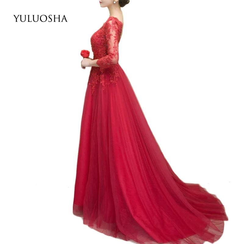 Сексуальные модные вечерние платья YULUOSHA длинное кружевное платье с круглым
