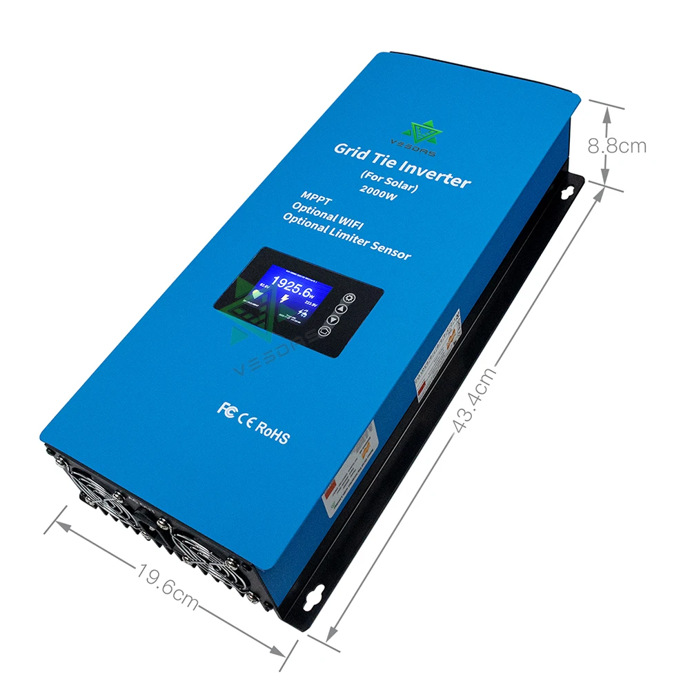 

Ship From Spain 2000W MPPT Solar On Grid Tie Inverter with Limiter Sensor DC 45-90V AC 220V 230V 240V For 30V 36V Solar Panel