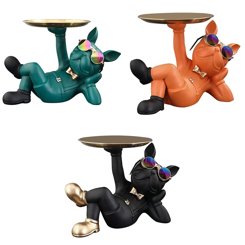 

French Bulldog Sculpture Nordic Resin Dog Sculpture Storage Home Decor For Tabletop Living Room Animal Art Ornament