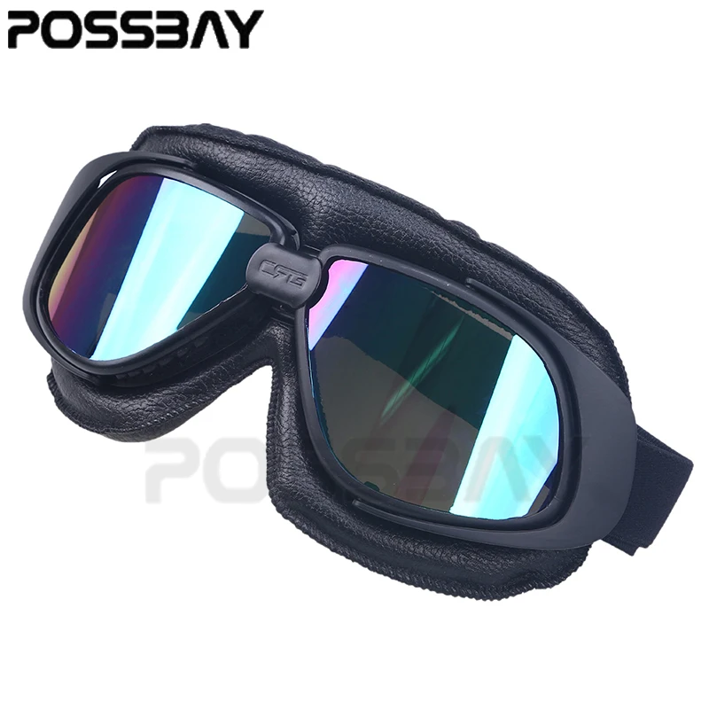 Posbay черные кожаные очки солнцезащитные лыжные для мотокросса пилот мотоцикла