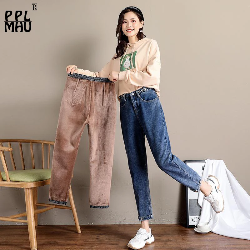 Винтажные свободные вельветовые джинсы с высокой талией Модные шаровары для