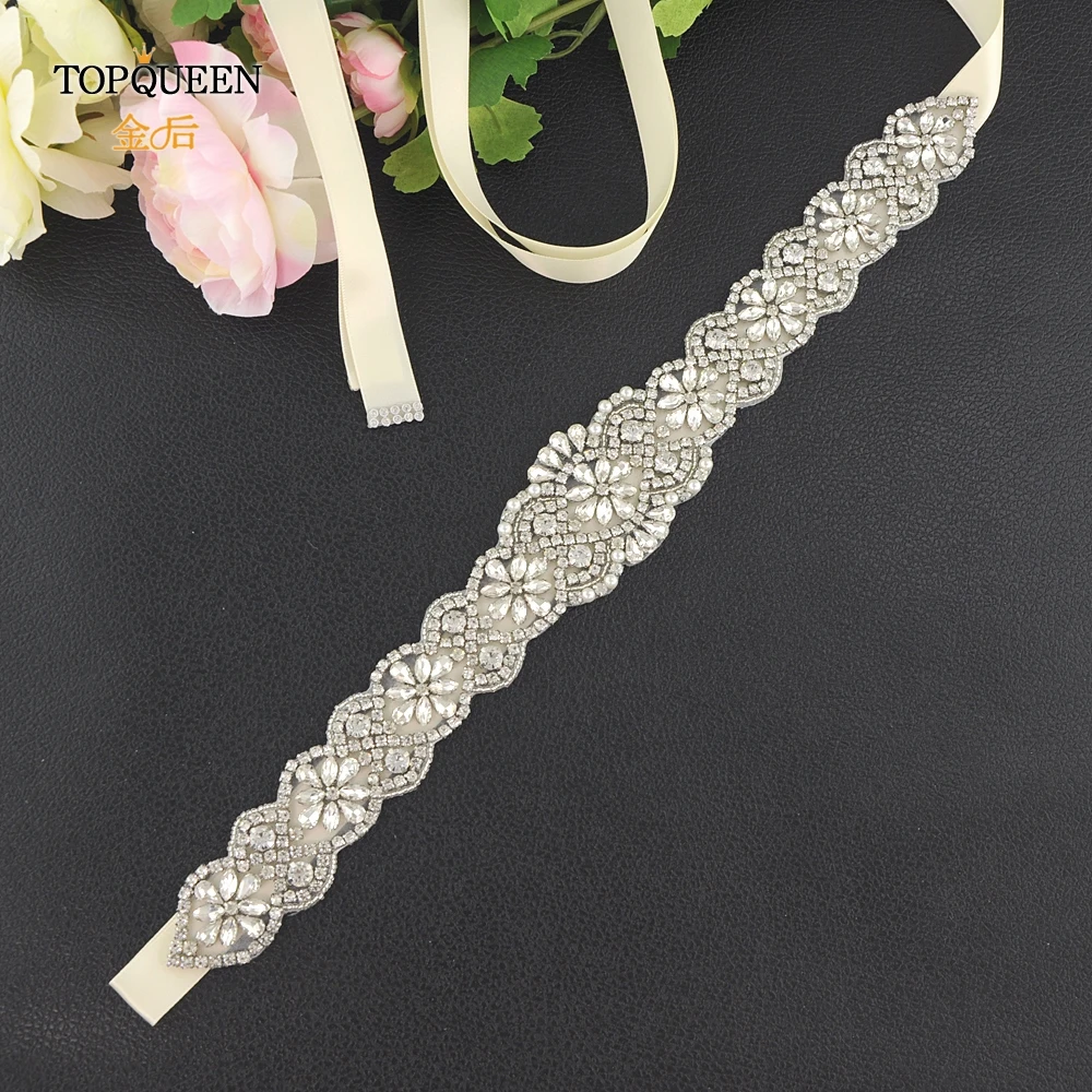 TOPQUEEN S161B свадебный пояс, расшитый бисером стразы, пояс для свадьбы, пояс для невесты, Кристальный формальный пояс, женский ремень для вечеринки