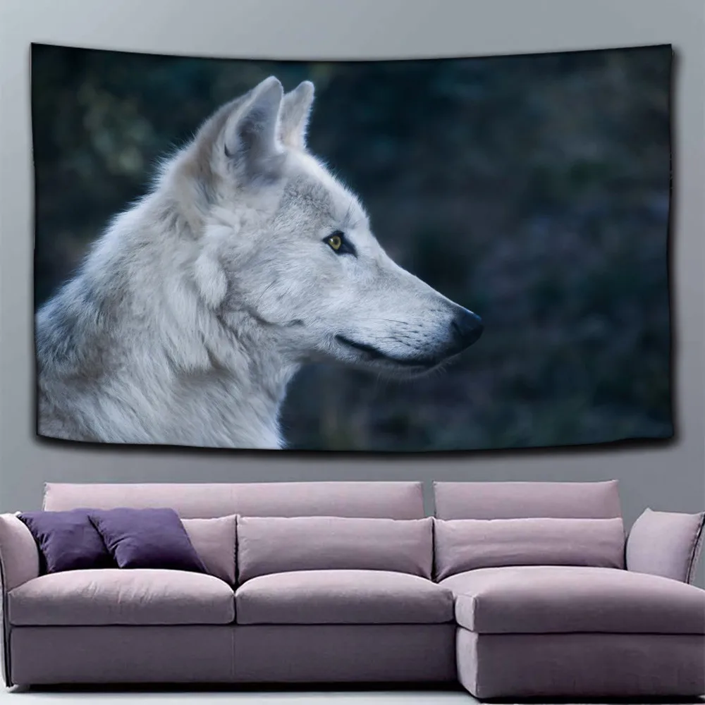 Гобелен с волком лесной луной Настенный Ковер ткань из полиэстера настенная