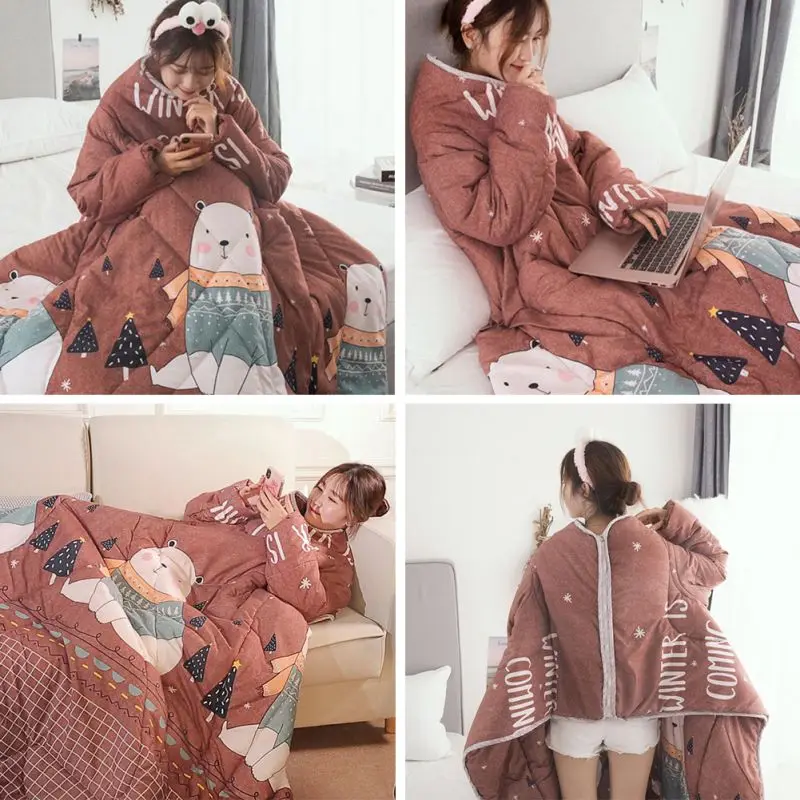 4 стиля одеяло с ворсом накидка для общежития покрытое зимнее ленивое рукавами